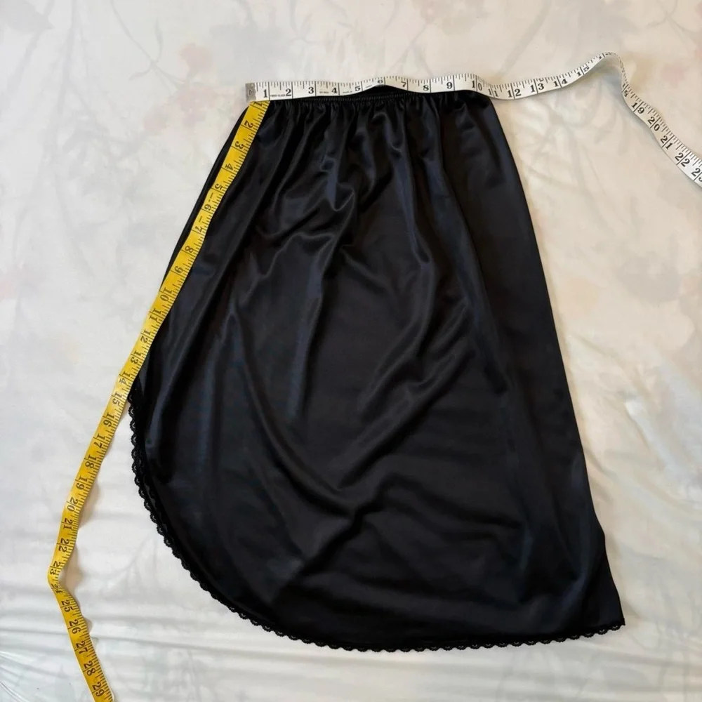 Black Slip Skirt‎ With Scalloped Hem and High Slit Half Slip